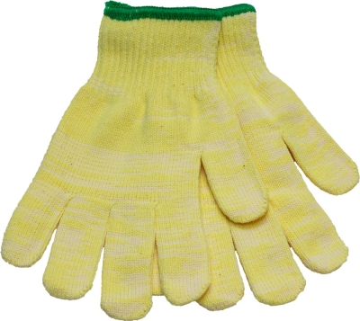 Перчатки х/б плотные желтые, зелен. кайма /10 / 800