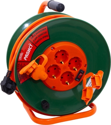 Удлинитель на катушке (ОРАНЖЕВЫЙ) GLANZEN 4 гн. ПВС 3х1.5 50 м IP44 16А арт. EВ-50-007	