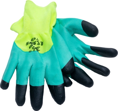 Перчатки желтые, бирюзовая обливка, черные пальцы Т-459 /12 /840