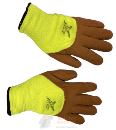 Перчатки желтые/черные с начесом и обливом №85 /10 /300