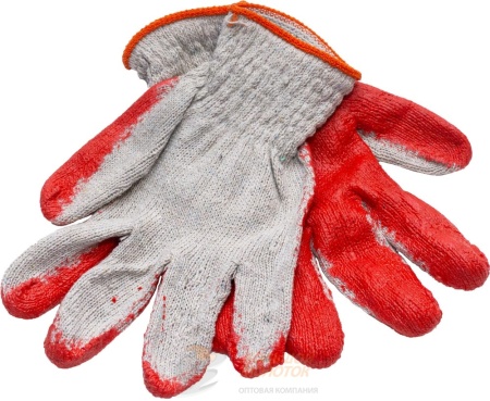 Перчатки х/б красная ладошка, оранж. кайма /10 /600