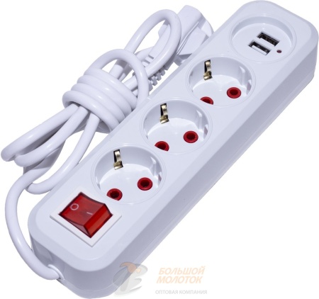 Удлинитель 2 м 3 гнезда с кнопкой /60