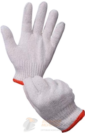Перчатки х/б белые, оранж кайма, 25 гр/пара /12 /780