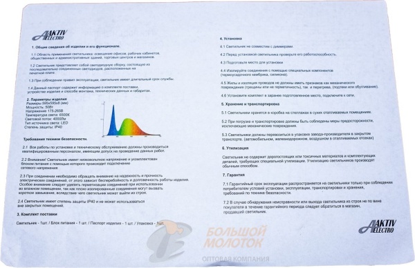 Панель светодиодная 50 Вт SLP-50 595*595*8мм 6500К АE /2/10