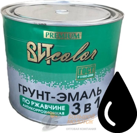Грунт-эмаль по ржавчине 3в1 черная 1,8 кг /6