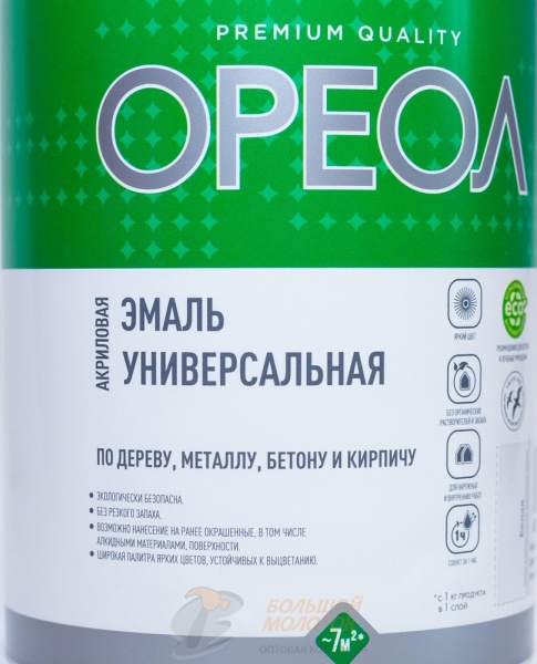 Эмаль акриловая ОРЕОЛ белая матовая 1,1 кг /6