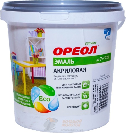 Эмаль акриловая ОРЕОЛ белая глянцевая 0,9 кг /6
