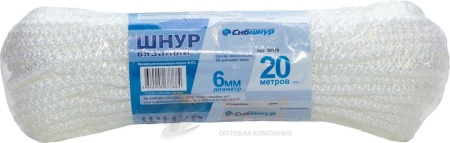 Шнур вязаный д 6 мм белый 20 м /40