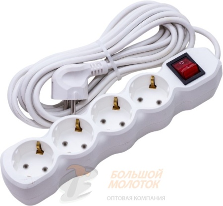 Удлинитель  ПРЕМИУМ С КНОПКОЙ 4гн (5М) У10-004  ПВС 3*0,75 с/з  IRS-201-6с /25