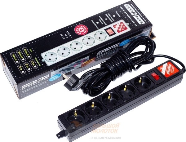 Сетевой фильтр черный 5 м /40