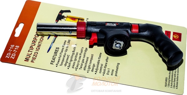 Горелка на газовый баллончик KТ-716 с ручкой, пьезо /10 /50