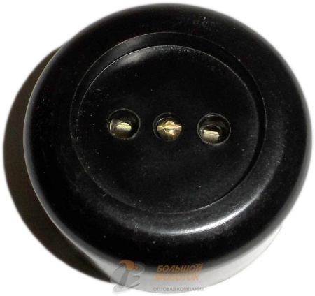 Розетка РА 10-007 1ОП круглая, черная, с фарф. осн.