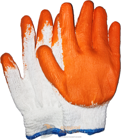 Перчатки х/б оранж. ладошка, синяя кайма №19 /10 /600