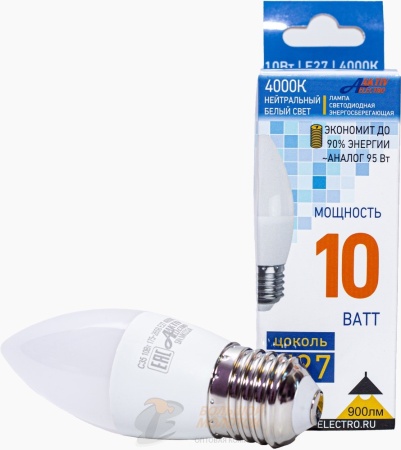 Лампа светодиодная LED- C37 10 Вт 175-265В Е27 4000K СВЕЧА /10 /100