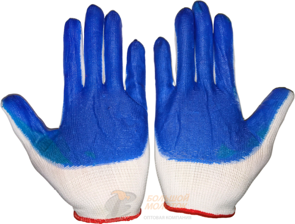 Перчатки белые синяя ладошка красн. кайма №21 /10 /720