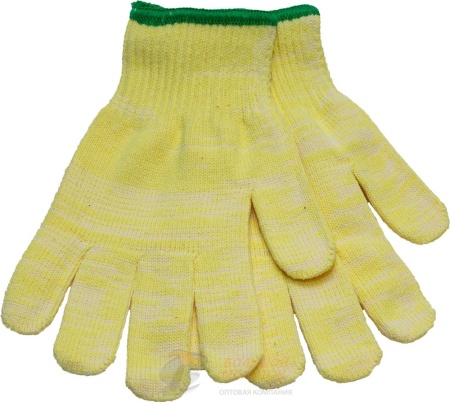 Перчатки х/б плотные желтые, зелен. кайма /10 / 800