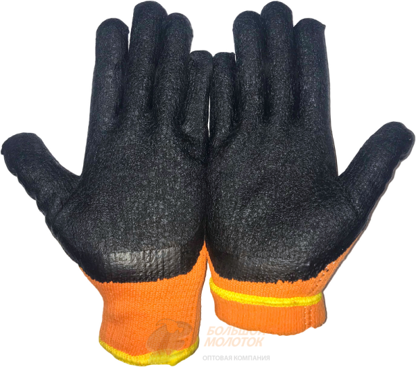 Перчатки зимние оранж., черная ладошка №47 /10 /480