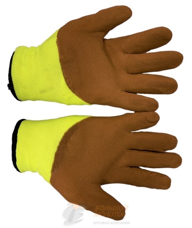 Перчатки желтые/черные с начесом и обливом №85 /10 /300