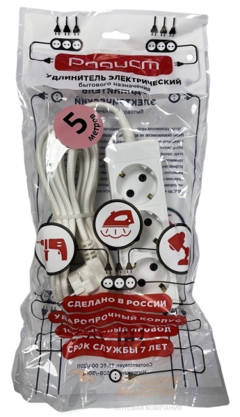 Удлинитель  ПРЕМИУМ  5 м с З.К. Р16-012 16А 3 гн ПВС 3*1 /25