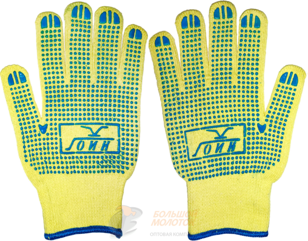 Перчатки х/б желтые, голубая точка, син. кайма ГОИН №28 /10 /600